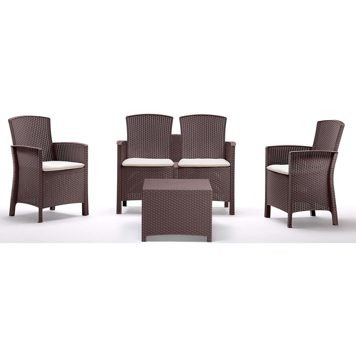 Set mobilier gradina Lido Storage, canapea 2 locuri, 4 scaune, masa, maro