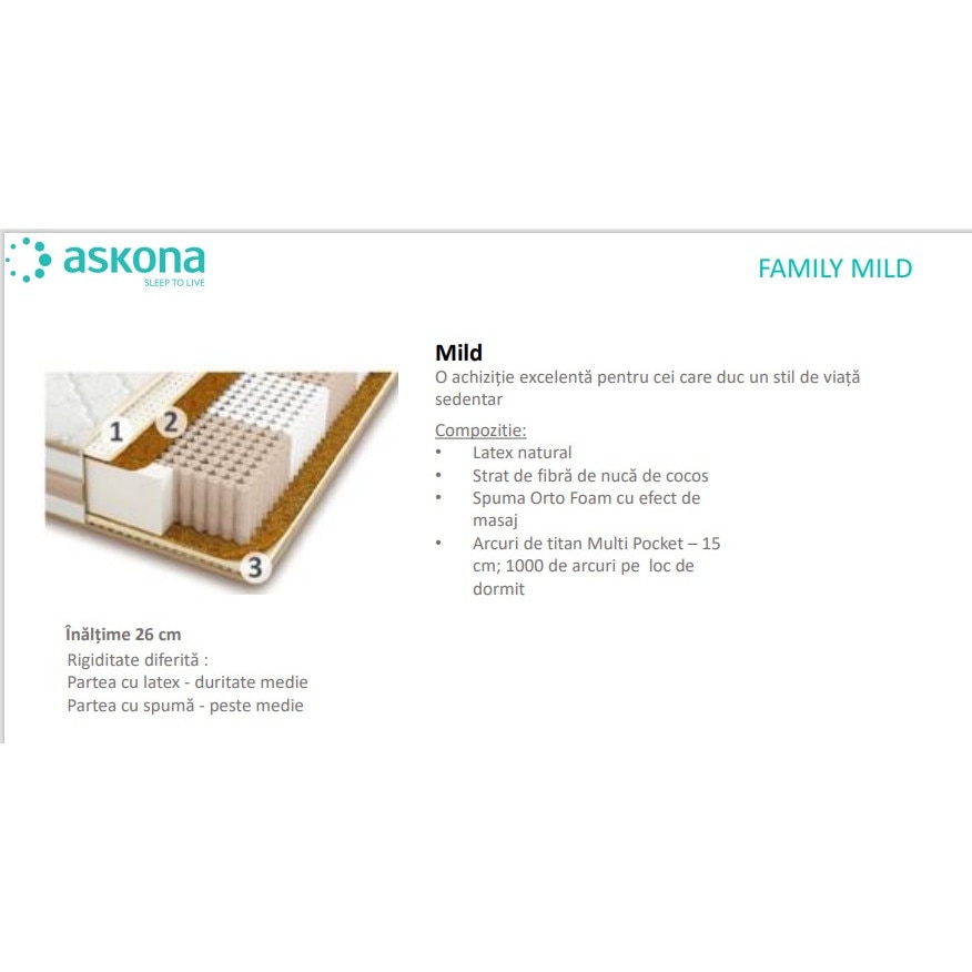 Saltea ortopedica Askona, Family Mild, 180 x 200 cm, spuma Orto Foam ...