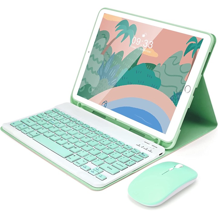 Husa cu tastatura si mouse Wireless, Bluetooth, pentru tableta Xiaomi Pad 6, Pad 6 Pro, 11Inch, Sigloo, Green