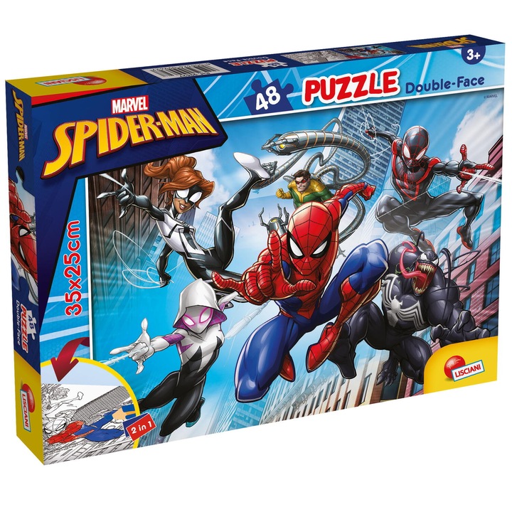 Puzzle, Lisciani, Spiderman, Puzzle cu doua fete 48 piese
