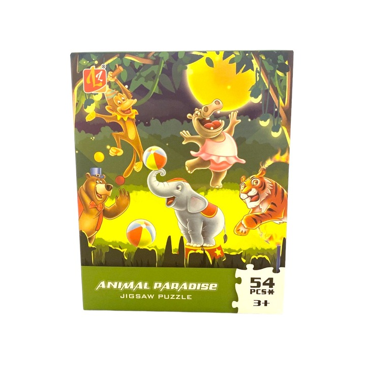 Oktató puzzle gyerekeknek, 54 db, cirkuszi állatmodell, tarka, 28 x 20 cm