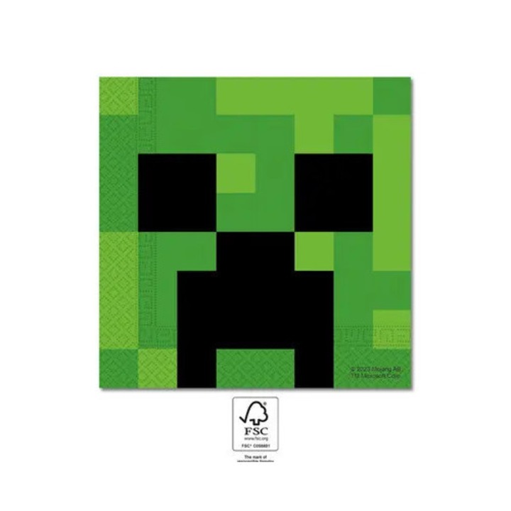 Servetele Minecraft, Procos, Hartie, 20 buc, 33 x 33 cm, Multicolor