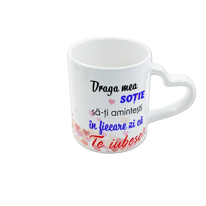 Cana alba toarta inima personalizata Draga mea Sotie, Ceramica, 330 ml, Pop RaduDaniel II