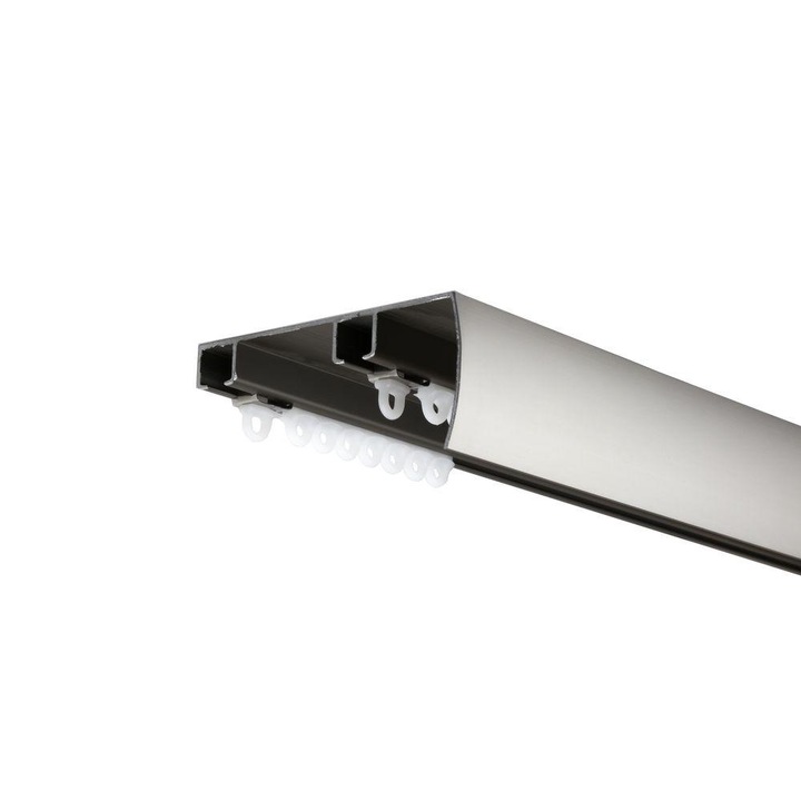 OEM Alumínium függöny sín, szatén ezüst, minden tartozékkal, mennyezeti rögzítés, 400 cm