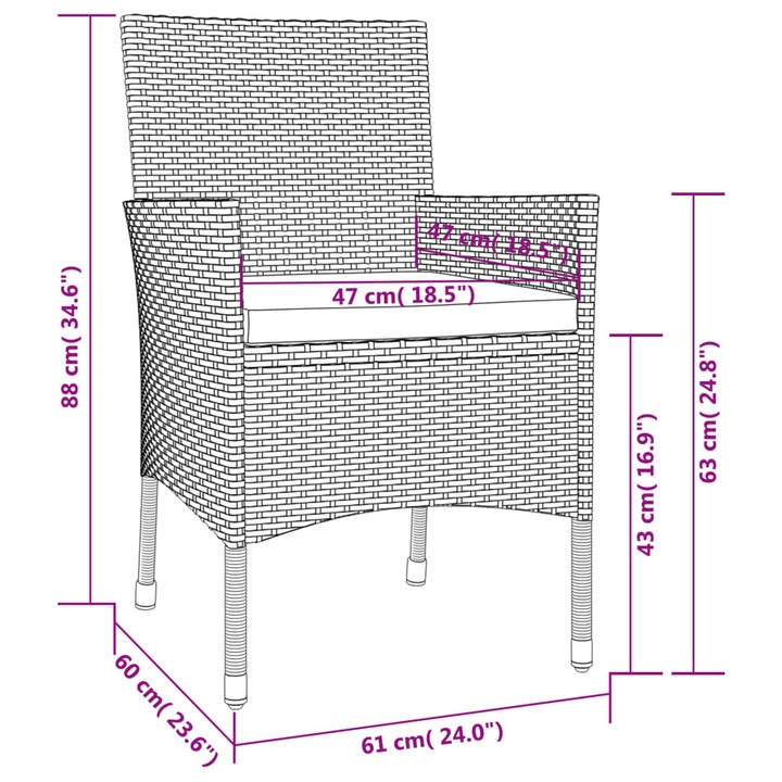 vidaXL 7 részes fekete polyrattan kerti étkezőgarnitúra párnával 18.78 kg