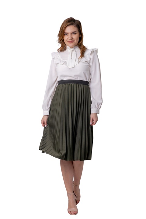 Плисирана пола в цвят каки с еластична талия, полиестер, един размер INTL