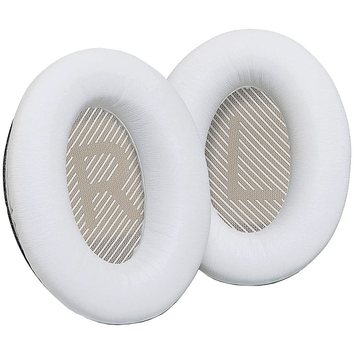Комплект от 2 наушника PadForce® за Bose QuietComfort 35, 35 II, QC35, QC35 II, Over-Ear слушалки - бели, мемори пяна, естествена кожа