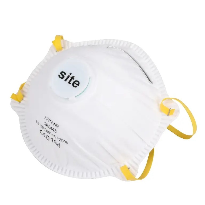 Комплект от 5 маски за дихателна защита, Mesh, FFP2 NR, формовани, с клапа, противопрахови, бели