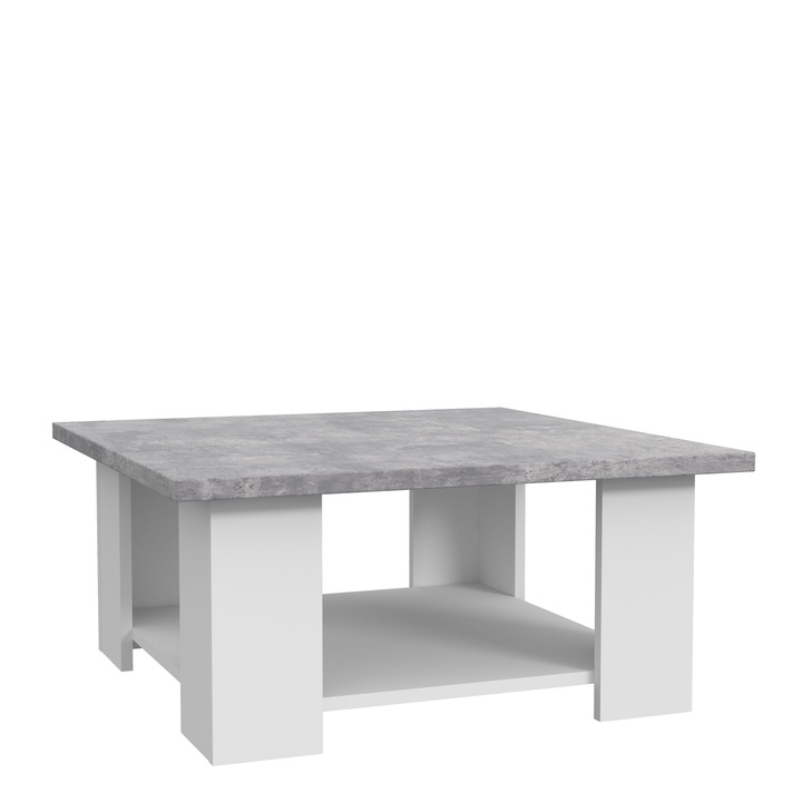 Masuta cafea Forte Coffee Tables, dimensiuni 67x 67x 31, alb/ beton optic gri deschis