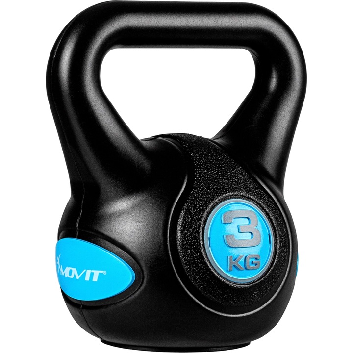 Gantera Kettlebell, MOVIT®, 3kg, fonta, negru