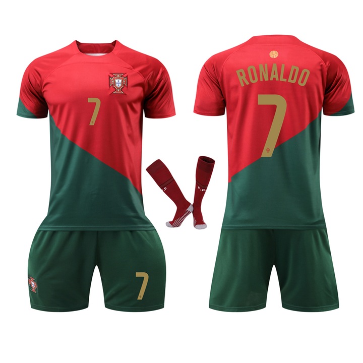 Комплект футболна фланелка за деца Португалия Роналдо за спортно оборудване