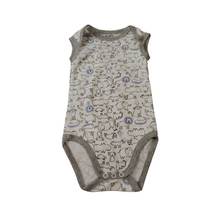 Body fara maneca pentru copii, Alb, animale jungla, 6-9 luni