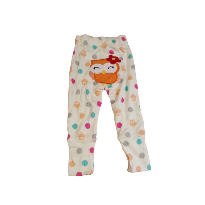 Pantaloni lungi cu manseta, pentru bebelusi, Alb, bufnita, 1-3 luni