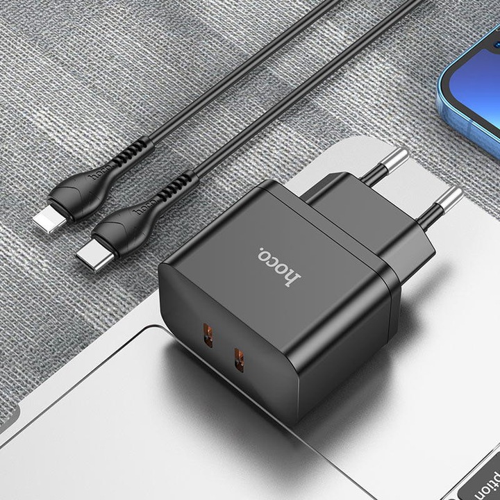 Hoco N29 hálózati töltő, szupergyors töltés PD35W, 2xUSB-C, fekete