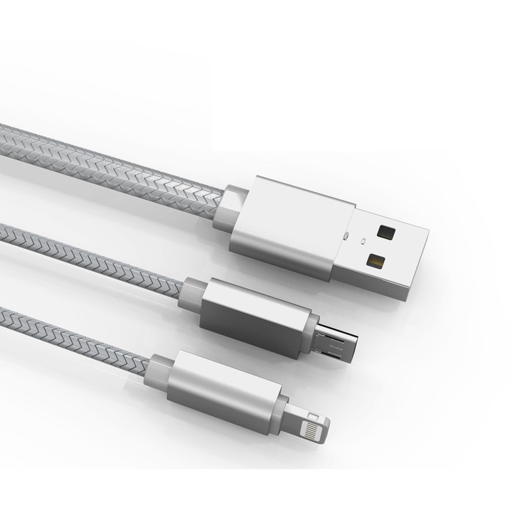 LDNIO 2 az 1-ben Adat- és Töltőkábel LC-86, USB-ről Lightning/MicroUSB csatlakozó, 1 méter, asztroszürke