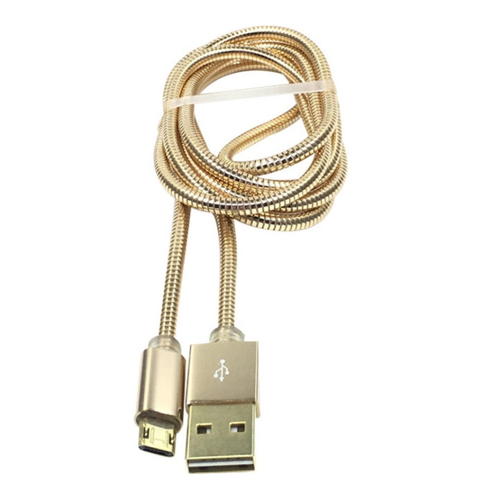 LDNIO Adat- és Töltőkábel LS-24, MicroUSB/USB csatlakozó, 2.1A gyorstöltés, 1 méter, aranyszín
