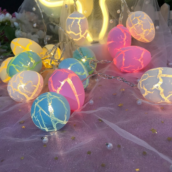 QttvbTna húsvéti fényfüzér, színes tojások, LED, 3,3 m, elemes, többszínű