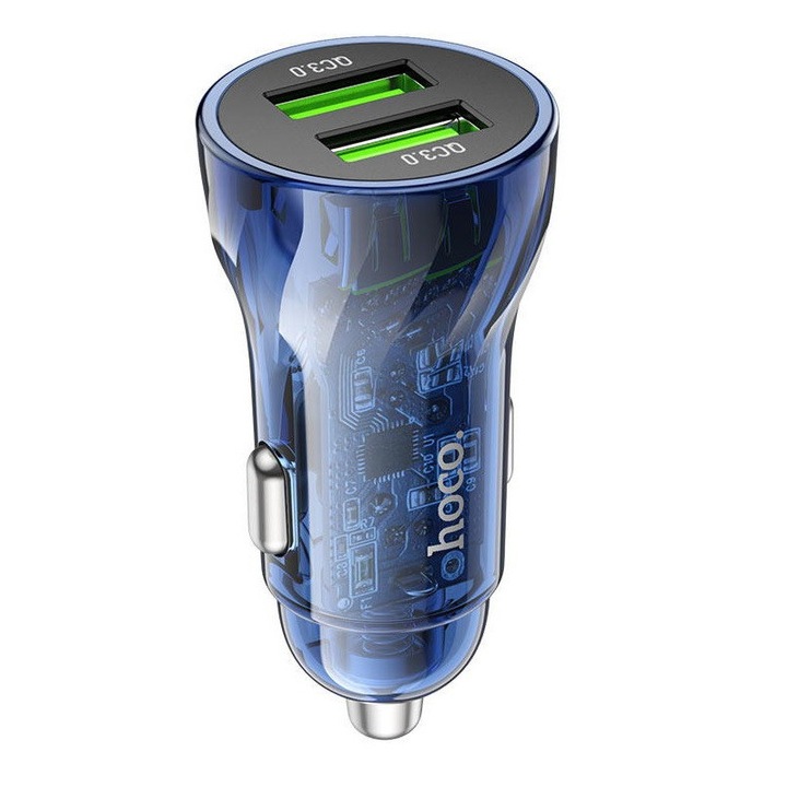 Autós töltő Hoco Z47, 2xUSB-A PD 20W gyorstöltés, kék