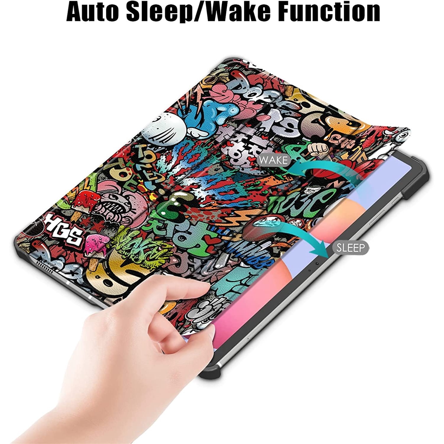 Husa Slim Sigloo, Smart Cover, Trifold, pentru tableta Samsung Galaxy Tab S8 Plus (X800/X806), S7 FE (T730/T733/T736B), S7 Plus (T970/T976B), 12.4 Inch, model Graffity