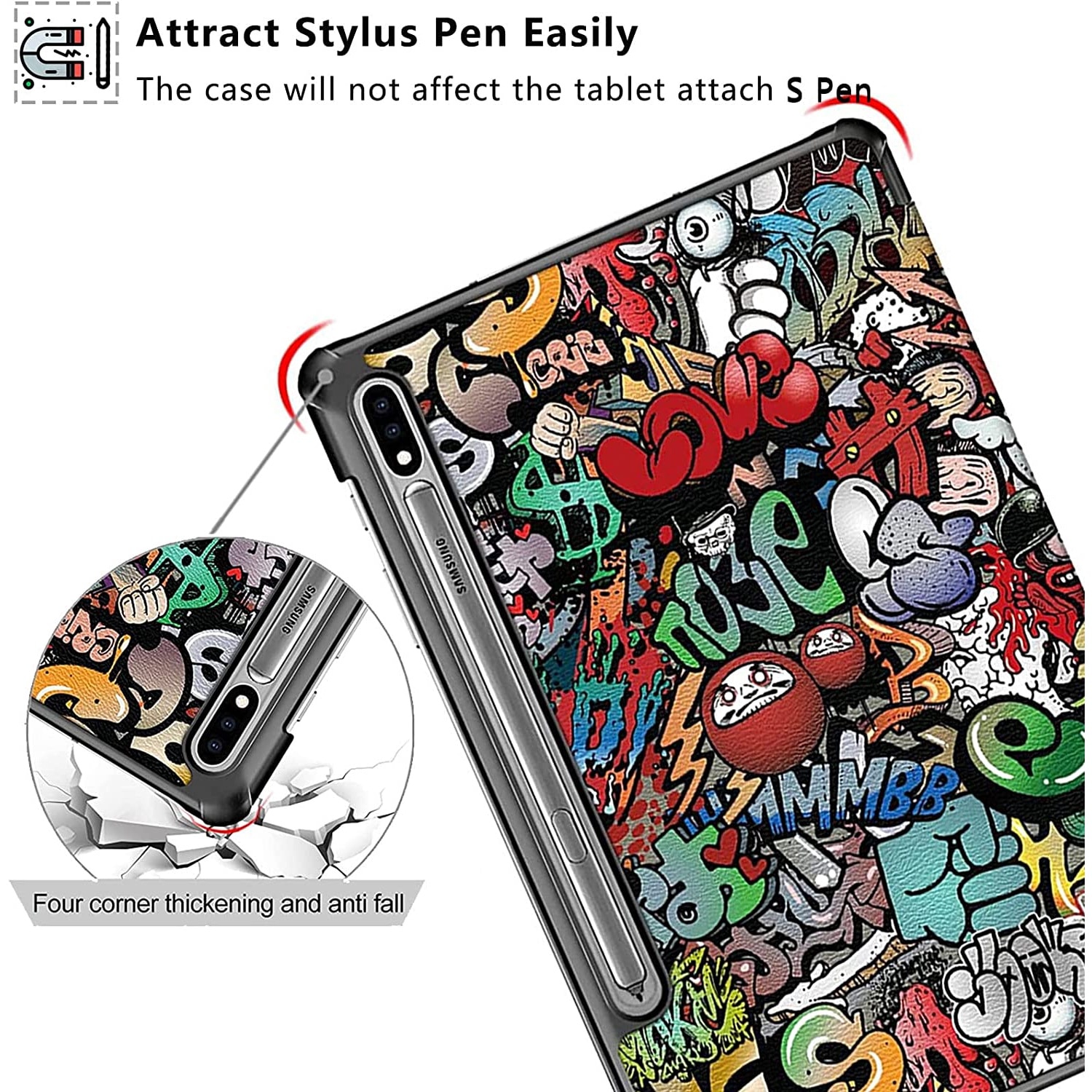 Husa Slim Sigloo, Smart Cover, Trifold, pentru tableta Samsung Galaxy Tab S8 Plus (X800/X806), S7 FE (T730/T733/T736B), S7 Plus (T970/T976B), 12.4 Inch, model Graffity