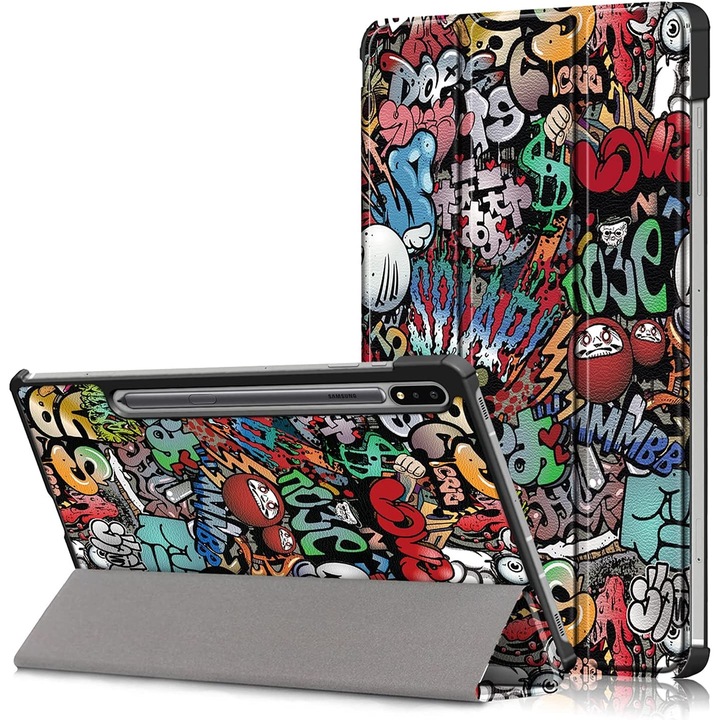 Husa Slim Sigloo, Smart Cover, Trifold, pentru tableta Samsung Galaxy Tab S8 Plus (X800/X806), S7 FE (T730/T733/T736B), S7 Plus (T970/T976B), 12.4 Inch, model Graffity