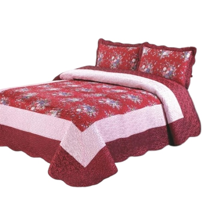 Кувертюра за двойно легло, Silk Organza type, Многоцветен / Бордо, 3 части, 2 лица, 230x250 см