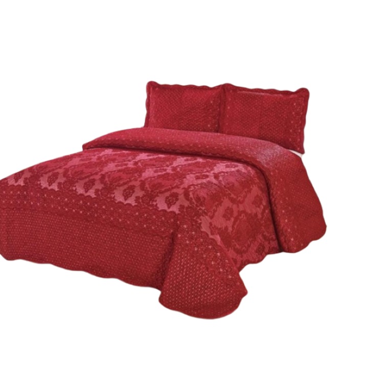 Завивка за двойно легло, Елегантно кадифе, 3 части, 2 лица, 230x250 см, Тъмночервено