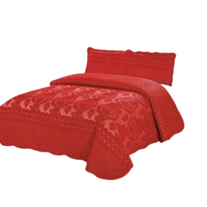 Завивка за двойно легло, Елегантно кадифе, 3 части, 2 лица, 230x250 см, Червена