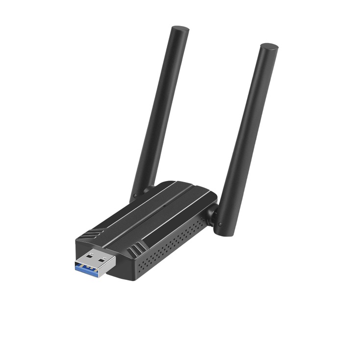 Vezeték nélküli adapter, 1300Mbps, USB 3.0, 2.4G és 5G hálózat, 1800m, dupla antenna 5Dbi, fekete szín