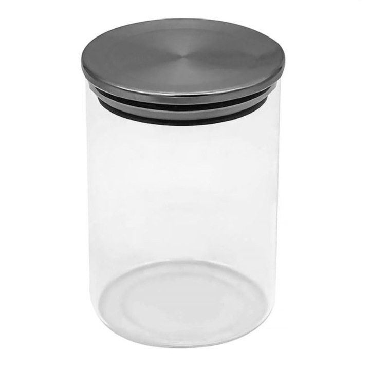 Borcan de depozitare, cu capac metalic, sticla biosilicata, transparent, 500 ml, 8,8x12,5cm