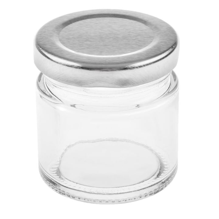 Borcan din sticla, cu capac metalic, transparent, 55ml, 5x5 cm