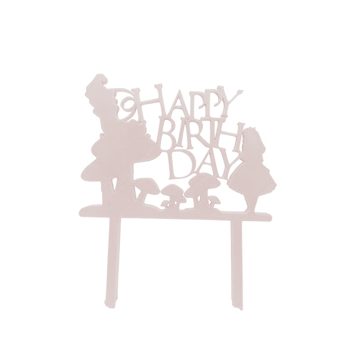 Dekorációs topper, "Boldog születésnapot", gombabarátoknak 16 x 13 cm elefántcsont fehér
