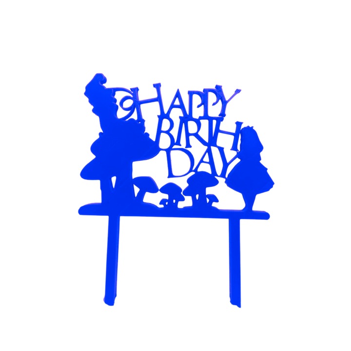 Топер за декорация "Честит рожден ден" за любителите на гъбите 16 х 13 см син