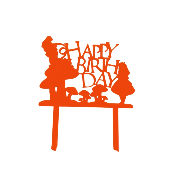 Topdísz, "Boldog születésnapot", gombabarátoknak 16 x 13 cm narancs