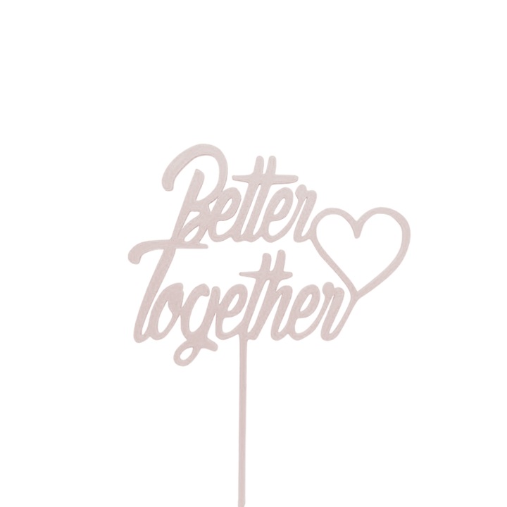 Dekor topper, "Jobb együtt", házasság, kapcsolat évfordulója, 18,5 x 13 cm elefántcsont fehér