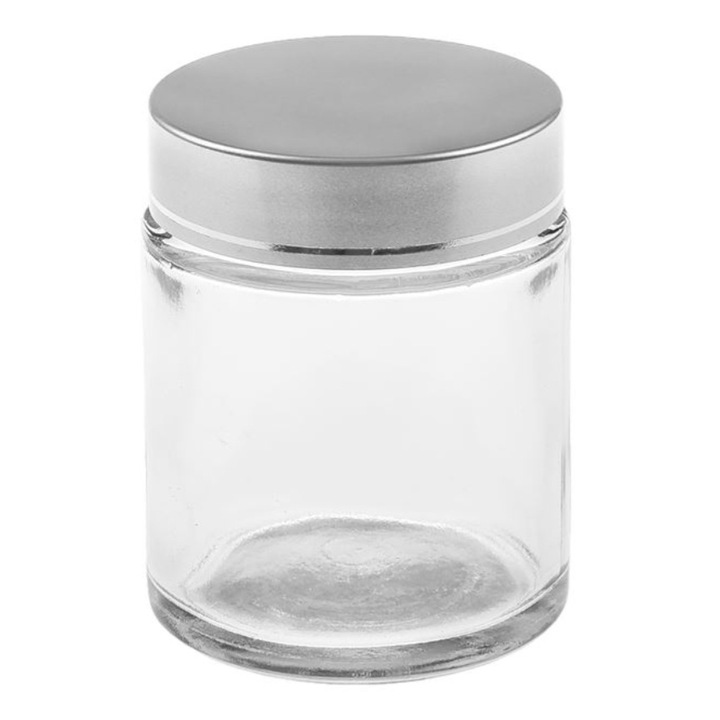 Borcan de sticla, cu capac din aluminiu, transparent/argintiu, 100ml, 5,5x8cm