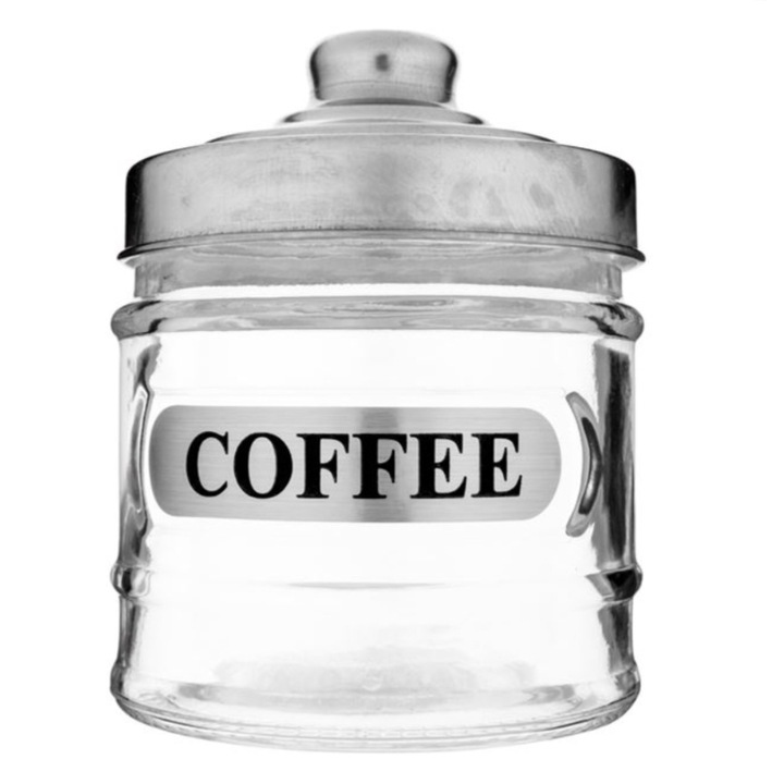 Borcan pentru cafea, cu capac, metal/sticla, transparent/argintiu, 250ml, 8,5x11 cm