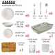Teljes körű tányérkészlet, Design Elegant, 50 darab, 6 személy számára, Matt Fehér