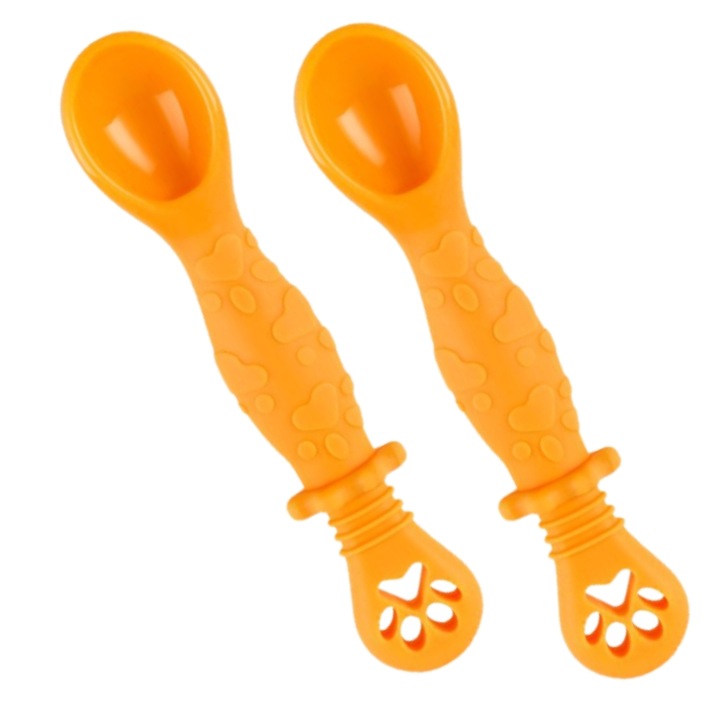 Lingurite Bebelusi pentru Hranire si Diversificare Bebe 4-24 luni, Silicon, 2 capete, Striatii Antialunecare, set 2 buc, Aurii