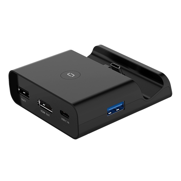 Statie de andocare pentru consola, NUODWELL, HDMI 4K, transfer de date USB 3.0, alimentare 30W, compatibil cu Nintendo Switch/Switch OLED, comutare printr-o singura atingere, negru