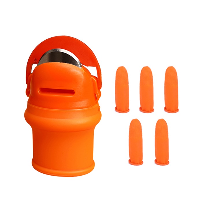 Protector pentru degetul mare, Zola®, cu taietor in varf, impotriva ranilor, cu 5 capace suplimentare, din silicon/otel/plastic, portocaliu