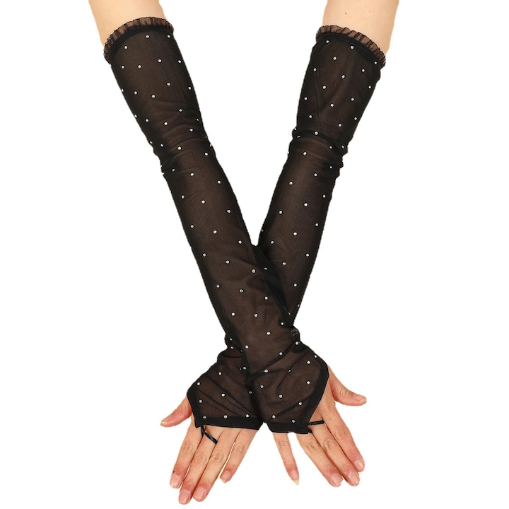 Manusi de dama cu plasa elastica vintage, petrecere de bal, negru, 52 cm