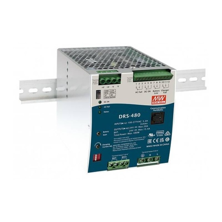 Sursa Mean Well DRS-480-48, 48V/10A, cu functii de UPS, modbus si incarcator