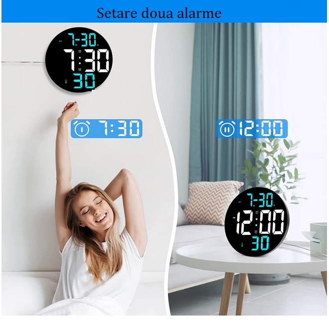 Ceas Digital Led Ceas digital LED, afisare data/ora/termperatura,9 inch, stil minimalist ...
