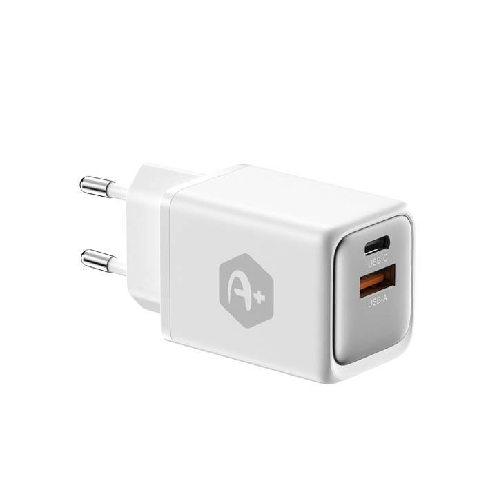 Мрежово зарядно GaN technology, 2 порта (1x USB C, 1x USB 3.1), Power Delivery 45W
