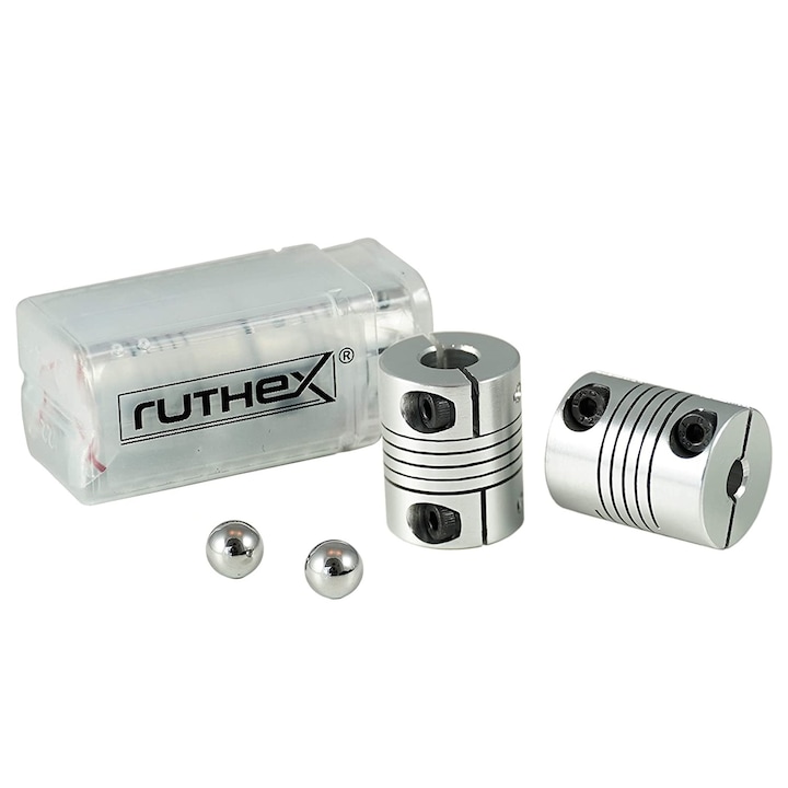 Комплект от 2 гъвкави съединителя за 3D принтер Ruthex 5x8 mm, с 2 топки за подравняване, противоплъзгаща компресионна стойка, за Anycubic i3 Mega, Creality Ender 3, CR-10, Anet A8 / A6, Artillery Sidewinder-X1