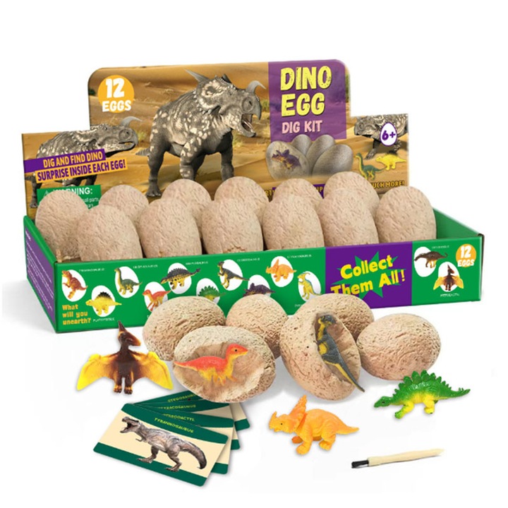 OEM dinoszaurusz tojás készlet, 12 db-os, Gipsz, 6 év, Többszínű