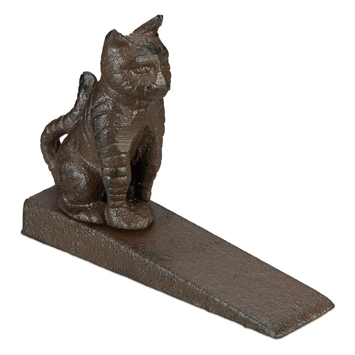 Opritor usa, triunghiular, design pisica, fonta, 11 x 15 x 4 cm, maro