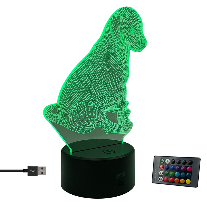 Lampa de birou cu led si jocuri de lumini, 7 culori, alimentare USB si/sau baterii, cu telecomanda, model catel