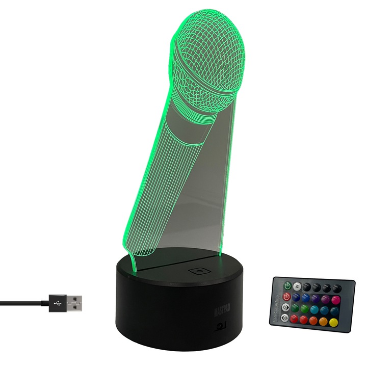 Lampa de birou cu led si jocuri de lumini, 7 culori, alimentare USB si/sau baterii, cu telecomanda, model microfon